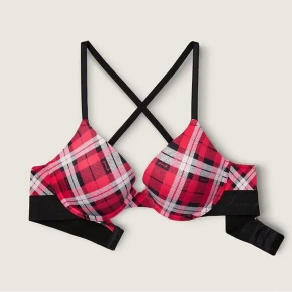 Victoria's Secret PINK | Red Pepper Plaid Wear Everywhere Push-Up Bra | Size 32C - Picture 3 of 13
